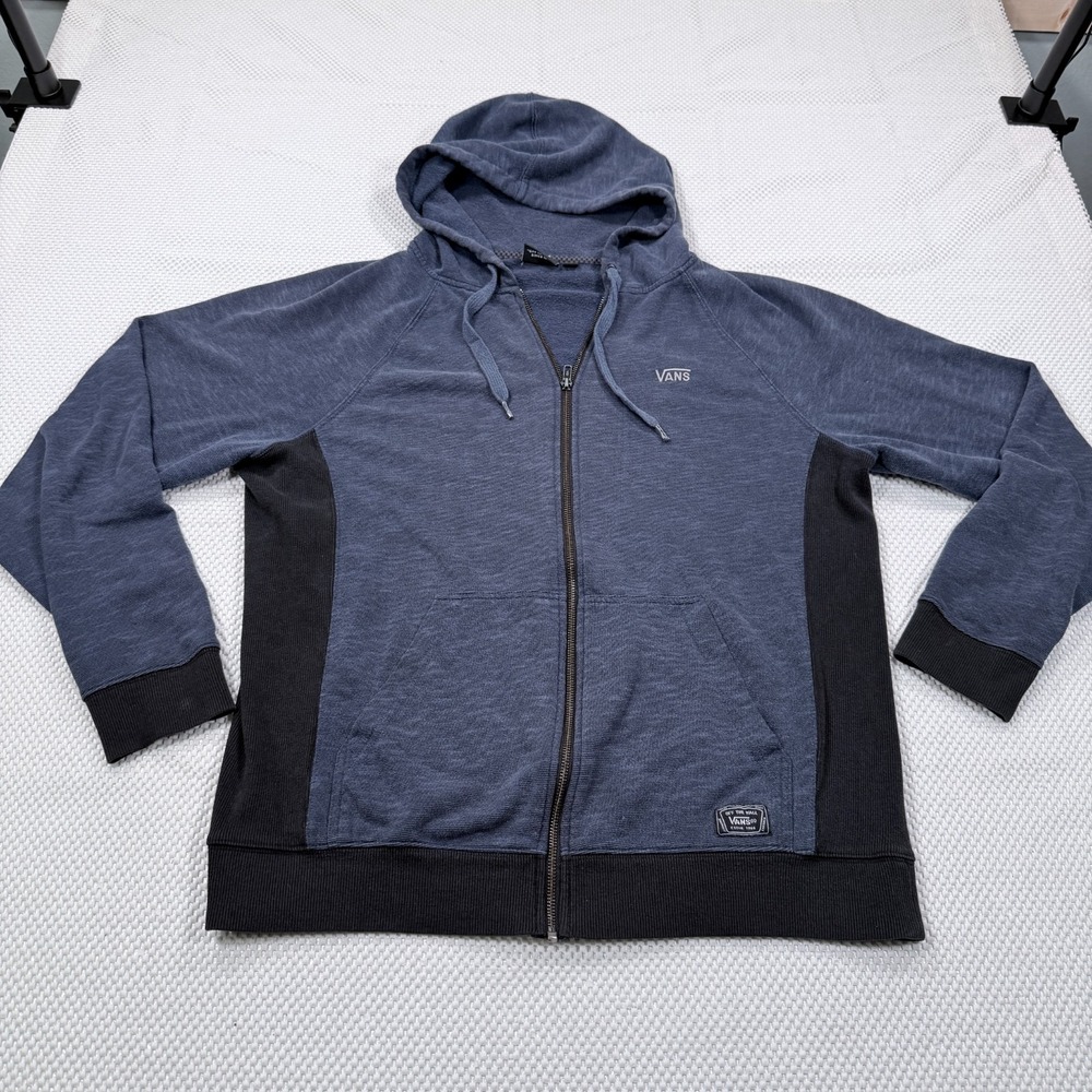 Vans Off The Wall Mens Large Full Zip Hoodie Heather Blue Grey Colorblock Skate